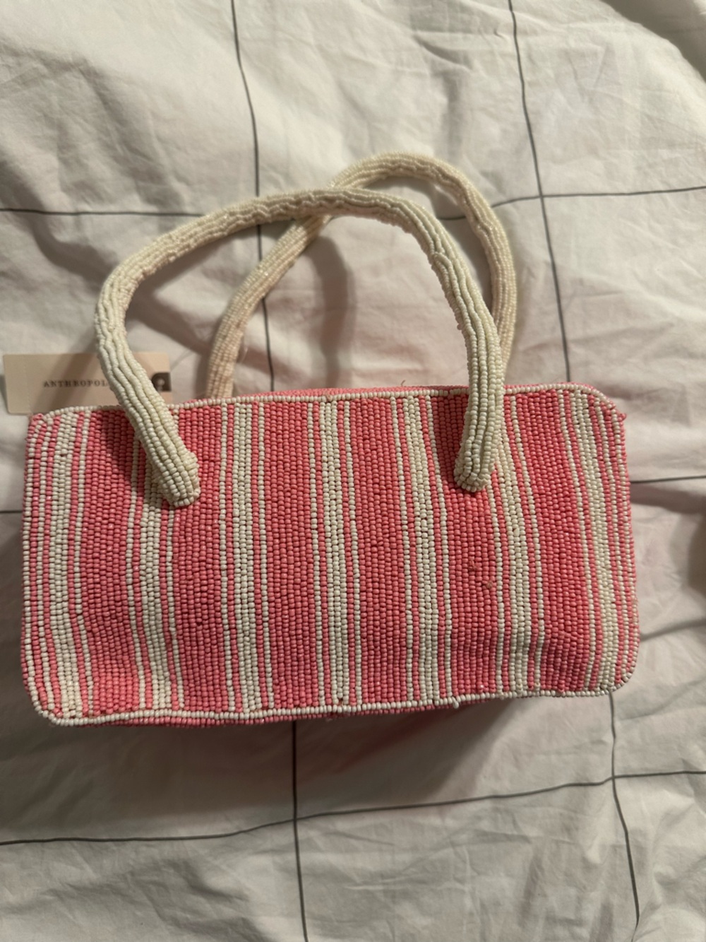 NWT Anthropologie Box-Shaped Bag Pink Stripe - Picture 4 of 6